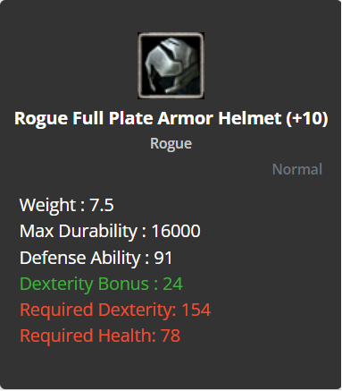 Rogue Full Plate Armor Helmet +10