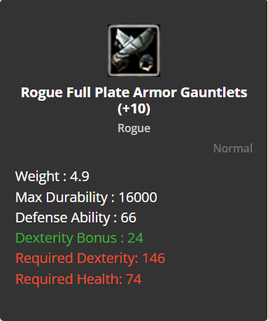 Rogue Full Plate Armor Gauntlets +10