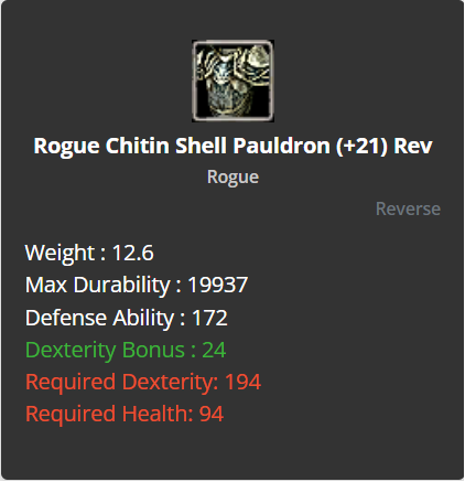 Rogue Chitin Shell Pauldron +21 (Reverse)