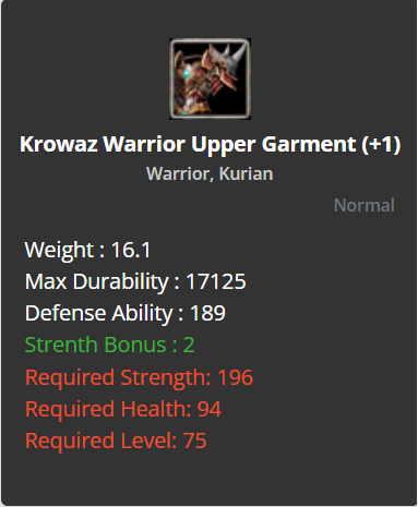 Krowaz Warrior Upper Garment +1
